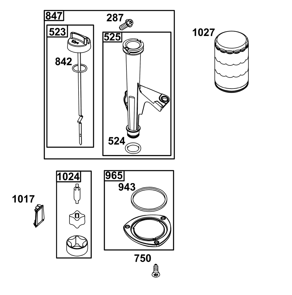 Lubrication Group Diagram and Parts List for 44U877-0044-G1 400000 - 699999 Briggs and Stratton Engine